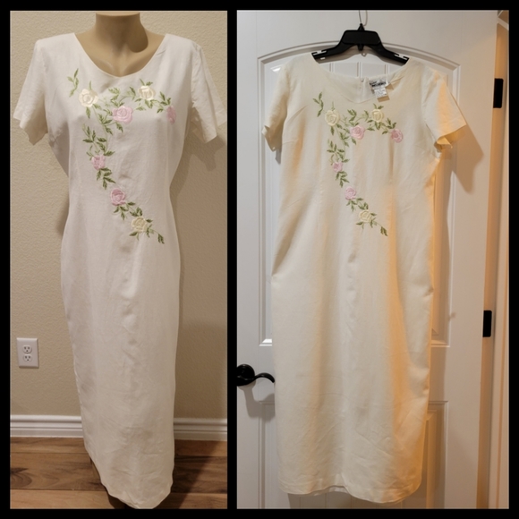 Positive Influence Dresses & Skirts - Embroider linen blend maxi sheath dress 12